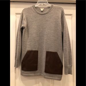 Wool Tunic Sweater with faux leather pockets